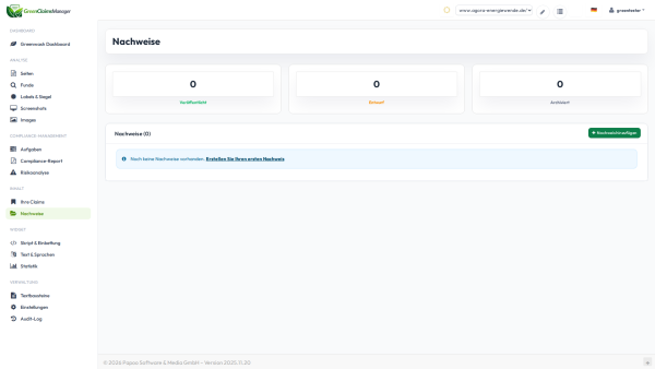 Evidence Register in GreenClaims Manager with central evidence management